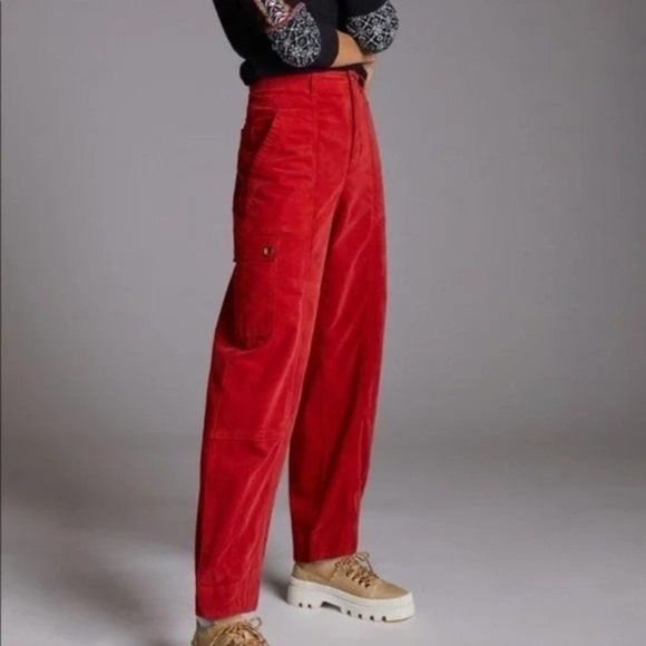 Anthropologie Tapered Corduroy Pants Red Size 8 NWT - Picture 1 of 7